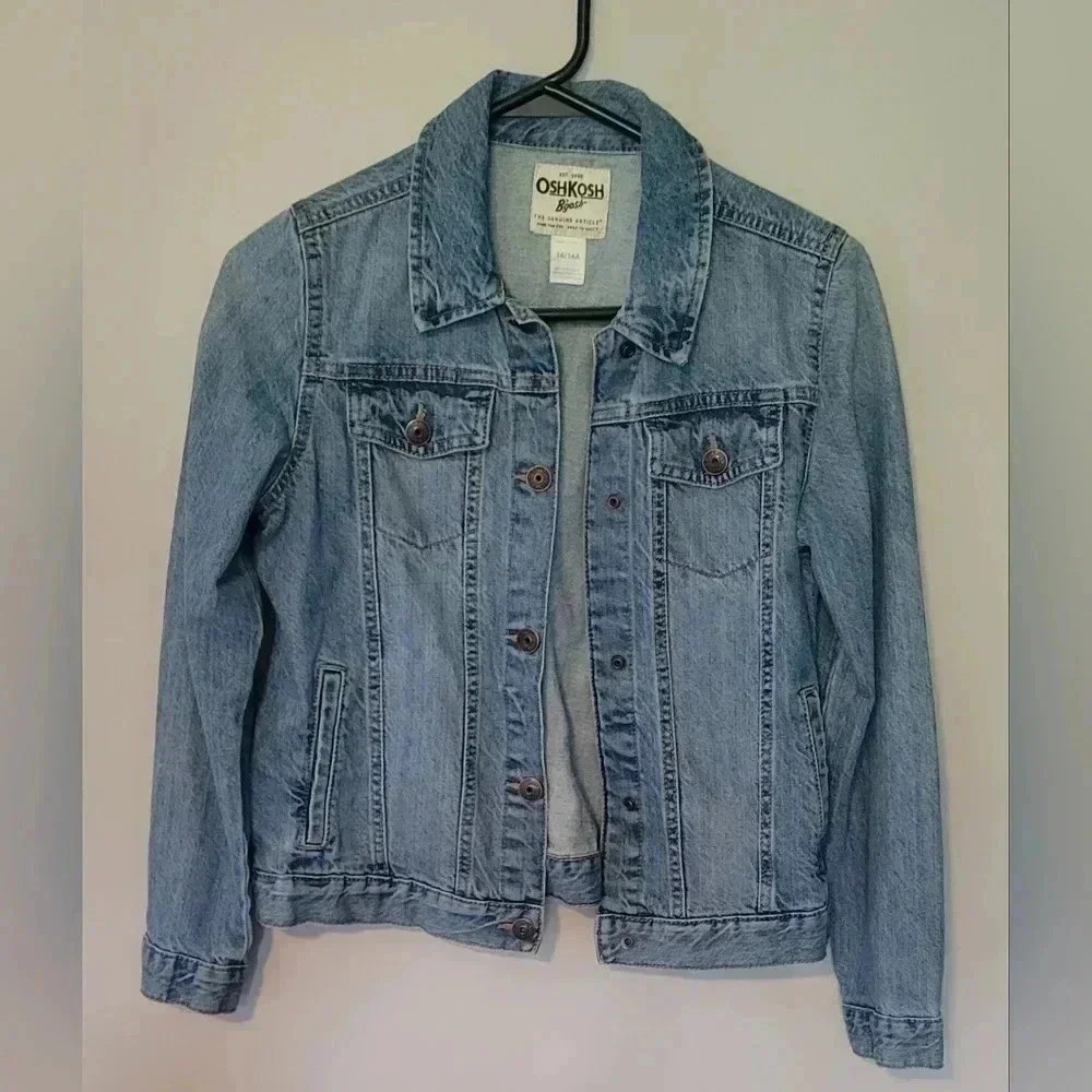 OshKosh B'gosh Classic 100% Cotton Trucker Blue denim Jean Jacket 14/14A - Picture 1 of 8